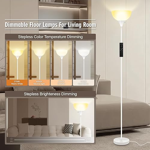 Miniatura 2 de Lámparas de pie para sala de estar, lámparas de pie Torchiere de 71'' con control remoto, temperatura de color y brillo ajustables 2700K-6500K,