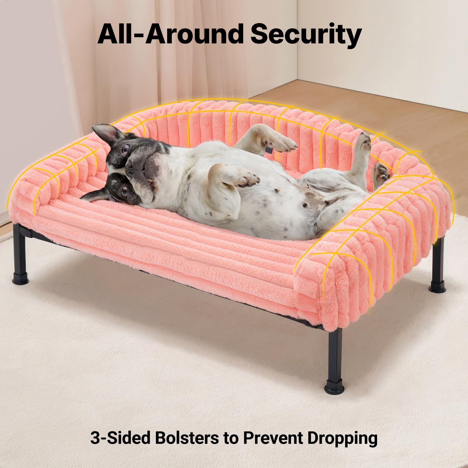 Veehoo Canapé pour Chien Sureleve, Moelleux Transat Chien avec Coussin Amovible et Matelas Orthopédique, Ccanapés et Fauteuils avec Pieds Antidérapants pour Chiots Chatons, Rose 60x45x10cm