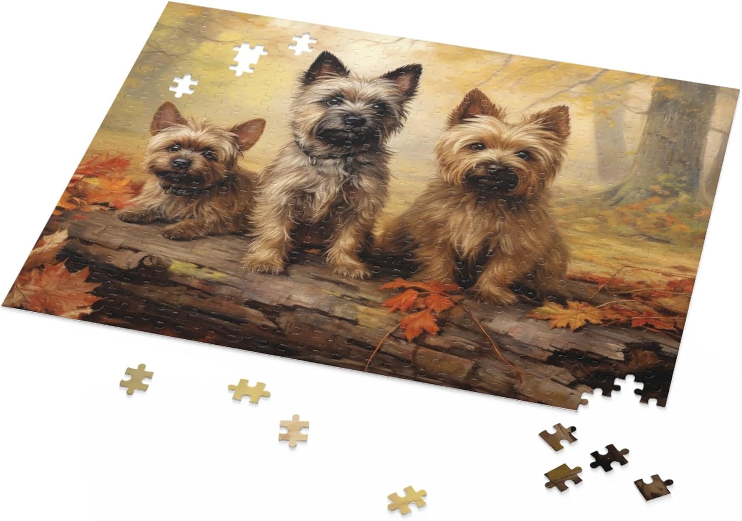 Wooden Puzzles - Dogs in Forest, Cairn Terrier Dogs in Autumn Park-Jigsaw Puzzle 1000 Piece for Adults and Kids Card Game Cute Animals Large Puzzle Educational Games Decompression Toys Gift