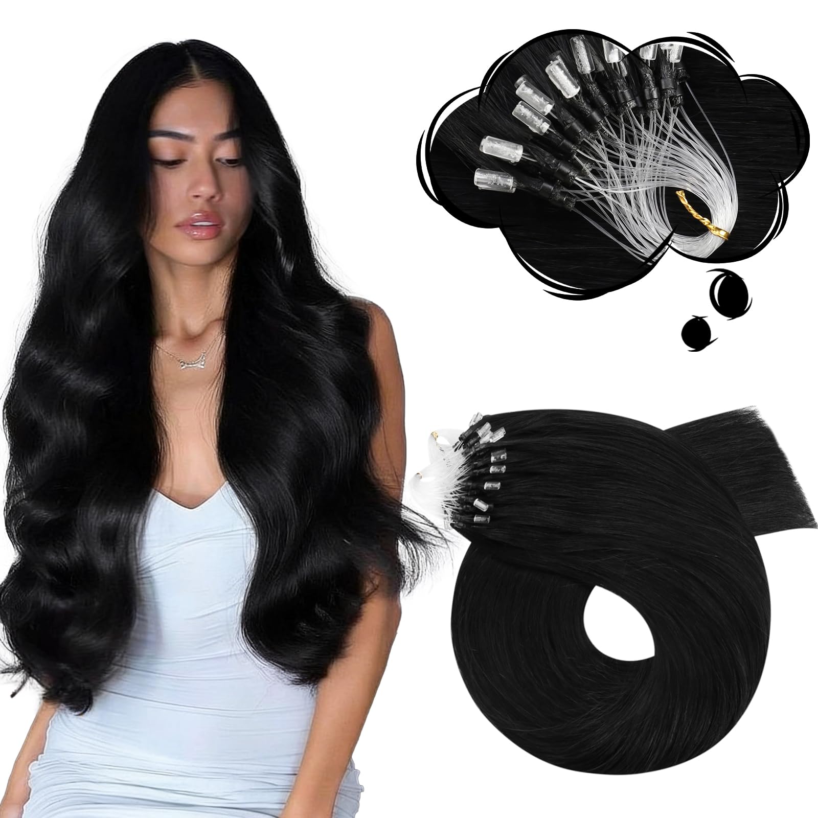 Moresoo Nano Hair Extensions Real Human Hair 16 Inch 50g/Pack Ash Blonde Highlight Nano Beads Hair Extensions Human Hair 1g/s Remy Straight Hair #P18/613 — view 17