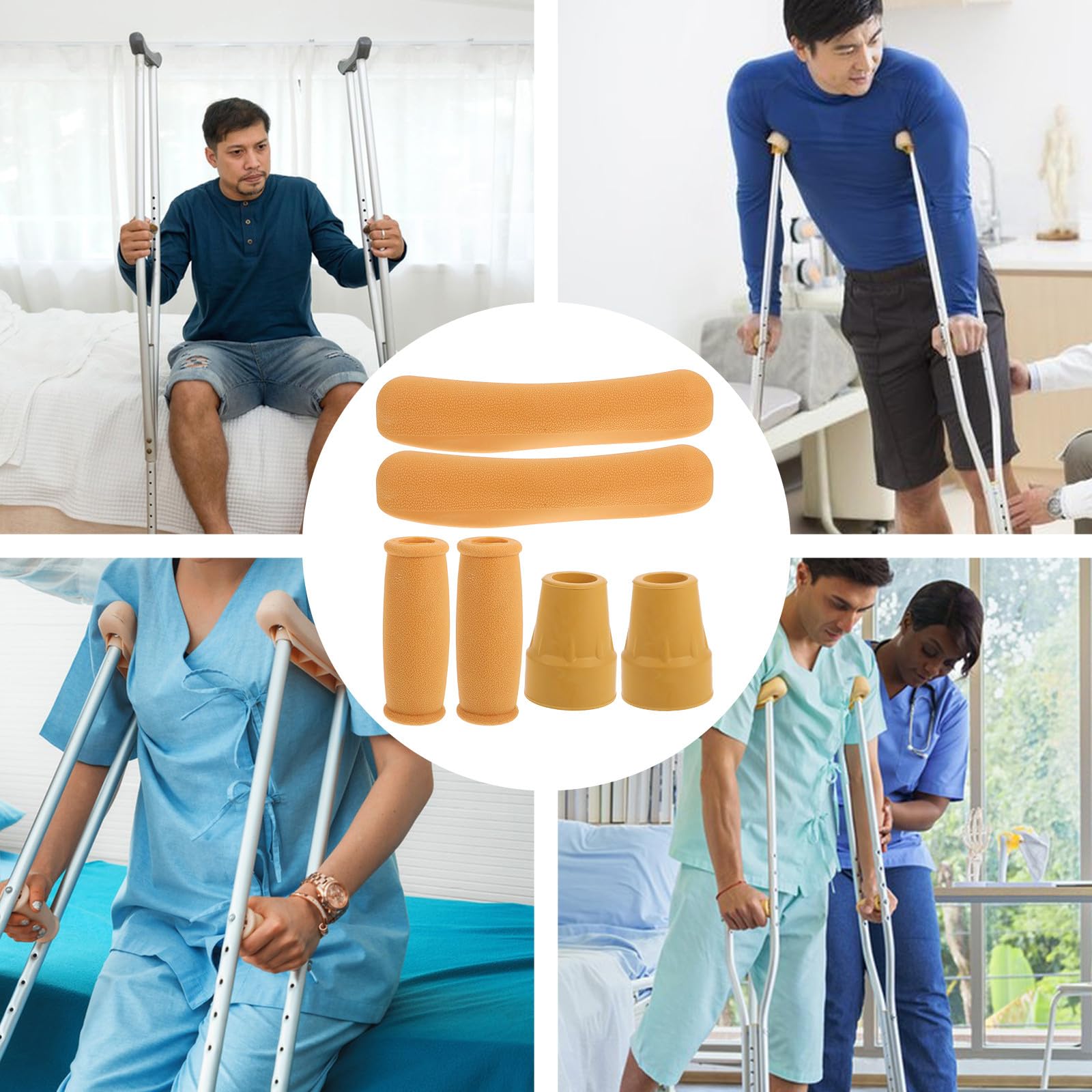 Tofficu Almohadillas Antideslizantes de Goma para Muletas de Axila, Soporte Estable y Fácil Extracción, 6 Piezas para Muletas Estándar de Aluminio en Color Amarillo