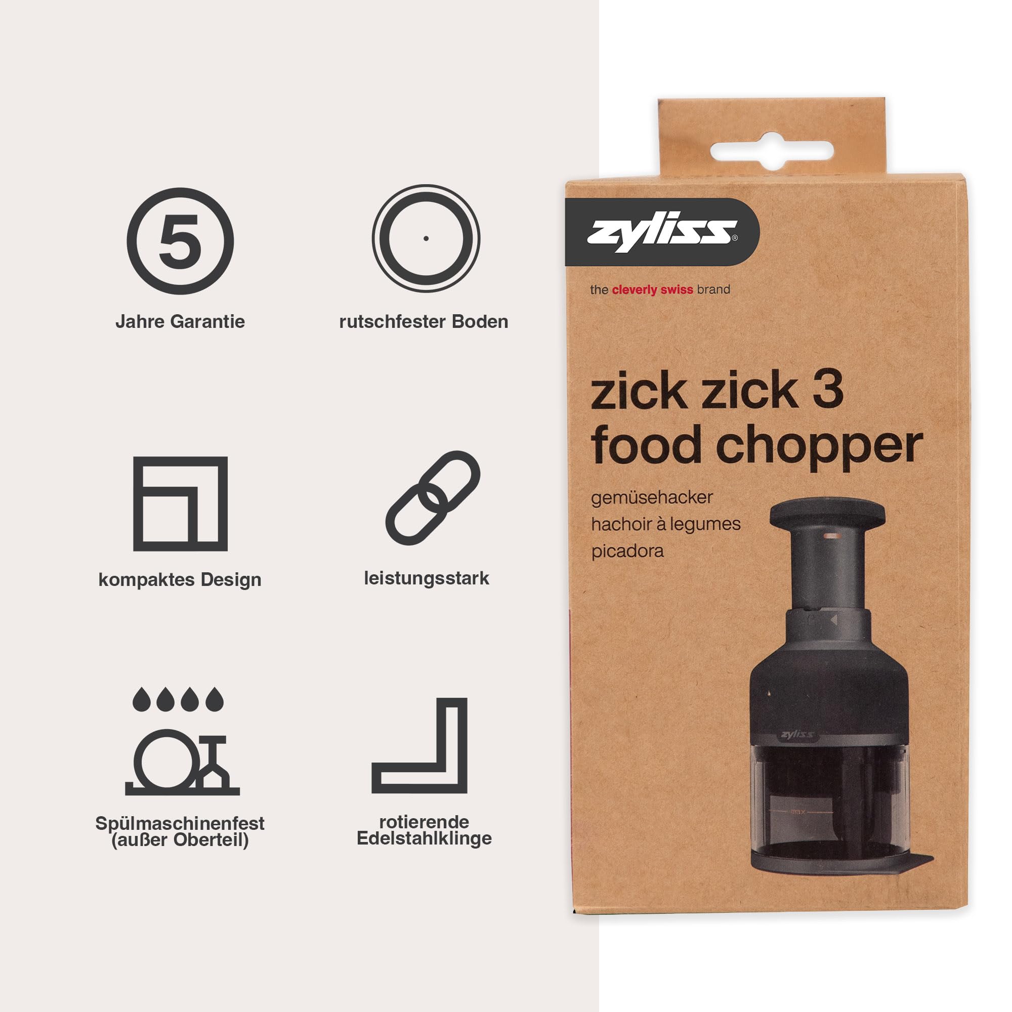 Zyliss Zick Zick 3, Zwiebelhacker Manuell für Zwiebel, Obst, Gemüse & Mehr