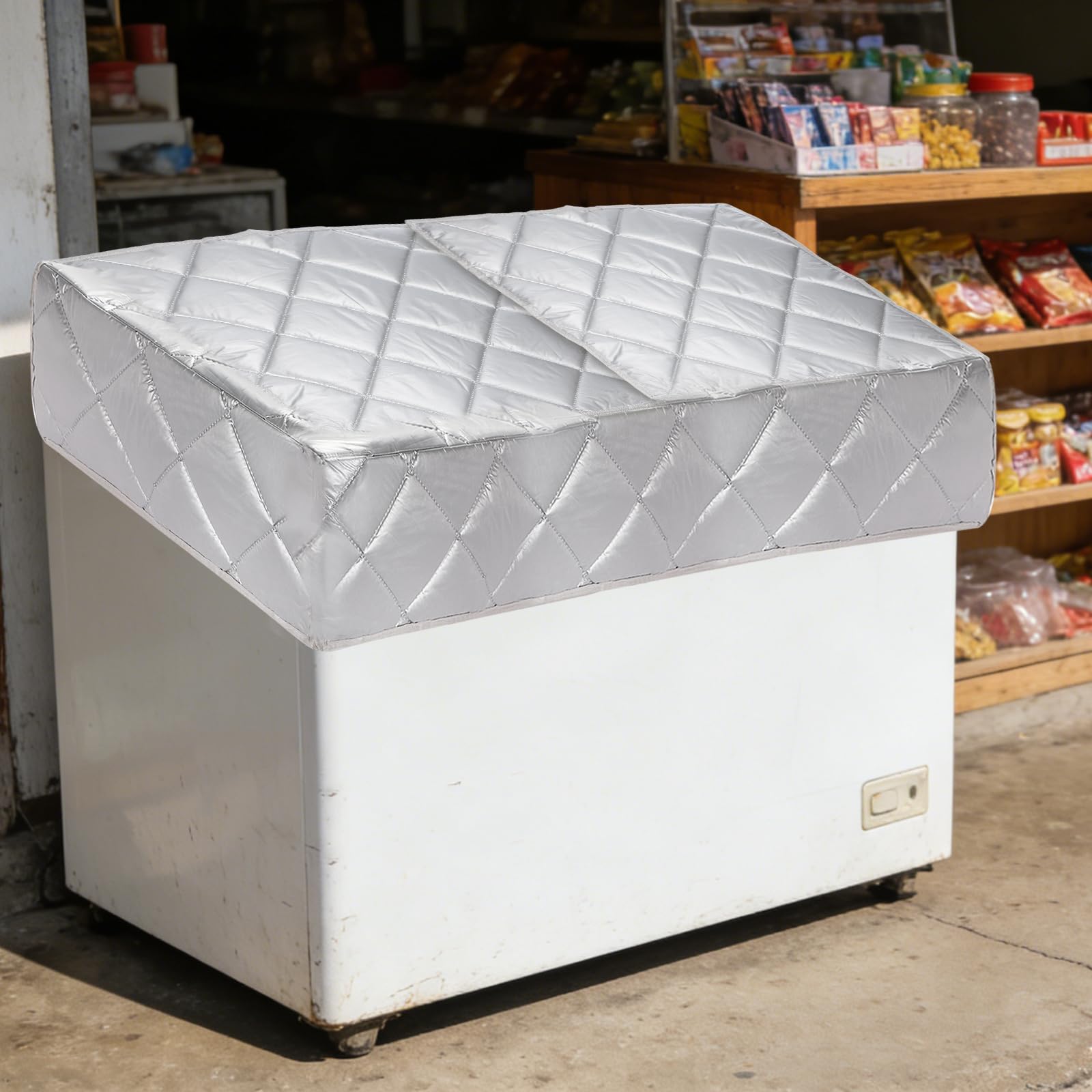 sourcing map Housse isolante pour congélateur - 160 x 78,7 cm - Imperméable - Protection solaire - Avec feuille d'aluminium à quatre côtés et aimant pour congélateur coffre/stockage froid