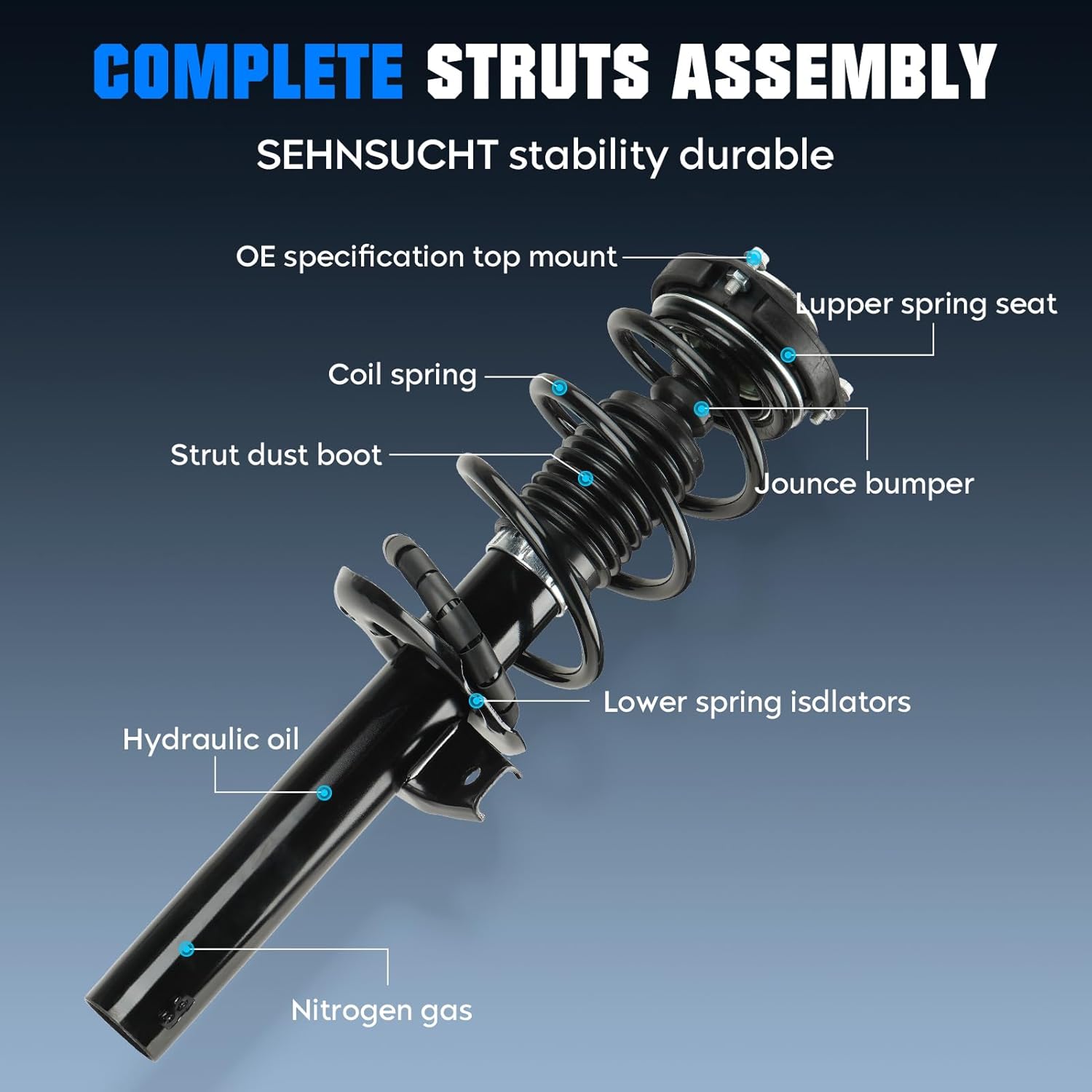 Front Spring Strut Shock Absorber for Volkswagen Jetta/Passat 06-17, for Audi A3/A3 Quattro 06-13，for Beetle 12-17，for Eos 07-11，Golf 10-14，Rabbit 06-09, Complete Coil Replaces for 172311