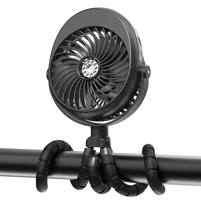 Upgarded 4000mAh Misting Baby Stroller Fan, Rechargeable Battery Operated