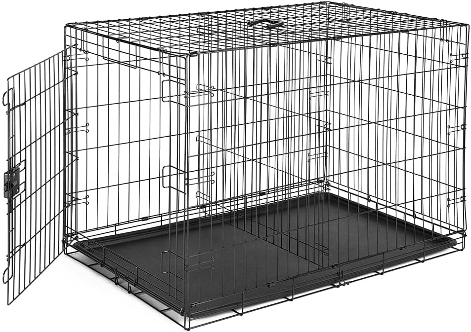  Basics Foldable Metal Wire Dog Crate with Tray, Single Door, 42 Inch : Pet Supplies