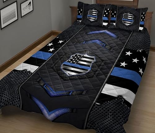 Miniatura 4 de OhaPrints Police Thin Blue Line Back The Blue Black Carbon Pattern - Manta y fundas de almohada, juego de ropa de cama y funda de almohada, juego de