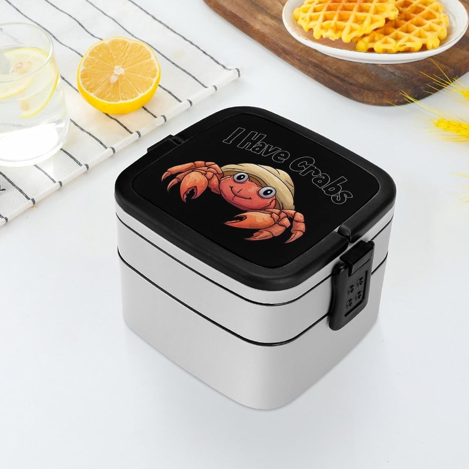 I Have Crabs Hermit Crab Bento Box with Spoon 2 Layer Food Container Cute Lunch Box for Travel Dining Work
