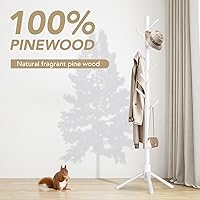 Vista 25 de Perchero de madera independiente con 8 ganchos, fácil montaje, percheros de pino de Nueva Zelanda, 3 tamaños ajustables para ropa, sombreros