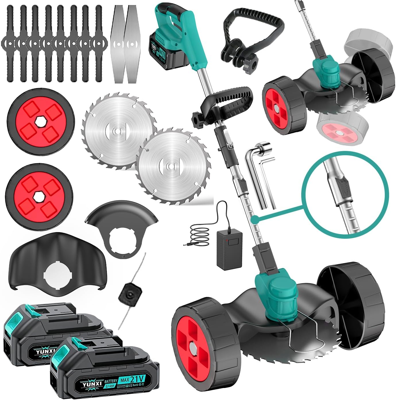 Portable Home Electric Lawn Mower, Garden Weeder/Cordless Trimmer, Optional Equipped with 3 Blade Types and 1-2 Large Capacity Lithium Batteries (Advanced Battery * 2+Simple Accessories)