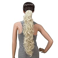 Vista 13 de SWACC Extensiones de cola de caballo de 24 pulgadas de largo, rizos desordenados y desordenados, extensiones de cabello sintético con clip