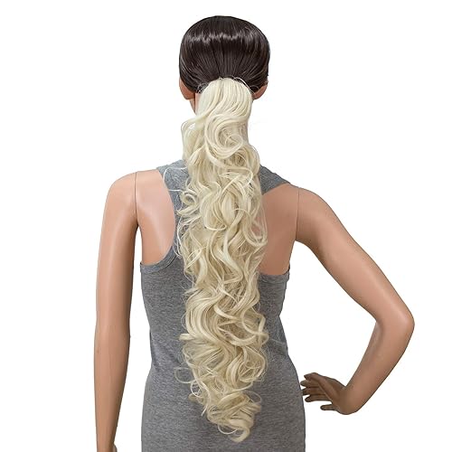Miniatura 13 de SWACC Extensiones de cola de caballo de 24 pulgadas de largo, rizos desordenados y desordenados, extensiones de cabello sintético con clip