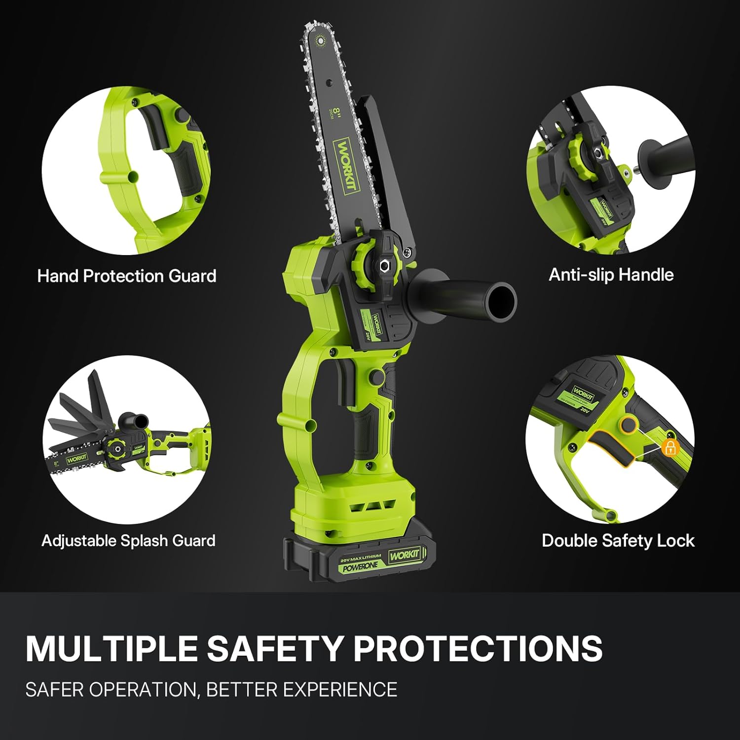 WORKIT Mini Chainsaw Cordless, 8-Inch Electric Chainsaw with 2 Battery, Handheld Battery Powered Chain Saw with Auto Oiler, Tool-Free Tension, Small Electric Saw for Branch Trimming Wood Cutting