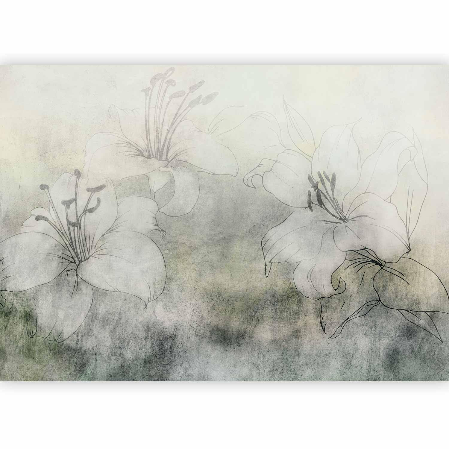 artgeist Wall Mural Flowers Floral 138x101 in - Non-Woven Wallpaper Fleece Wall Decor Photo Print Picture Image Design Home Mural Lilies Faux Concrete Grey Nature b-A-10410-a-a