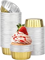Vista 38 de Beasea Paquete de 100 vasos desechables de papel de aluminio, 8 onzas, 7.9 fl oz, 3.9 pulgadas, para hornear, magdalenas, magdalenas, tazas de pudín