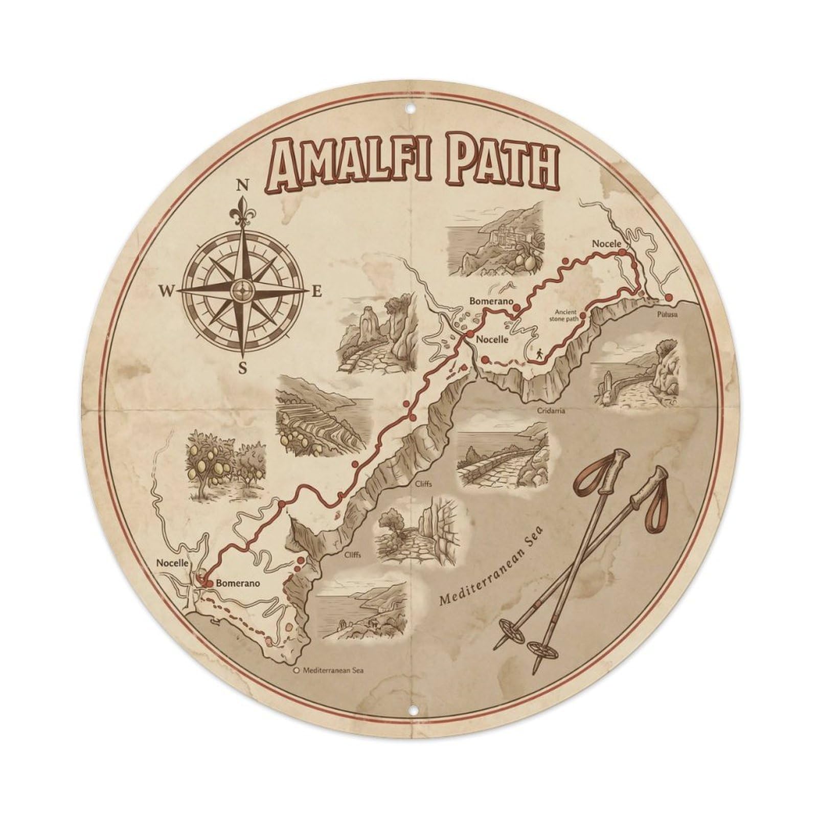 Path Of Gods Amalfi Italy Landmark Travel Retro Metal Tin Sign
