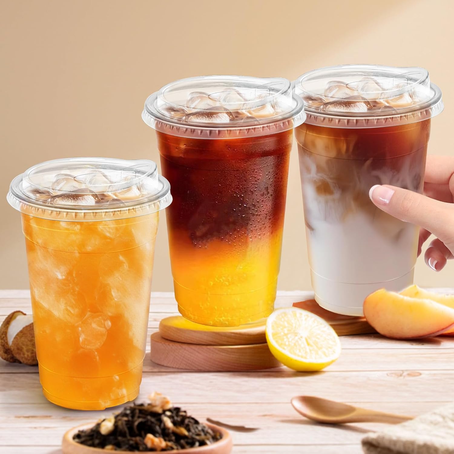 20 oz 100 Pack Clear Plastic Cups with Lids, Sturdy Iced Coffee Cups with Sip Lids, Disposable Food Safe Smoothie Cup for Cold Drinks, Juice, Milkshake - Image 3