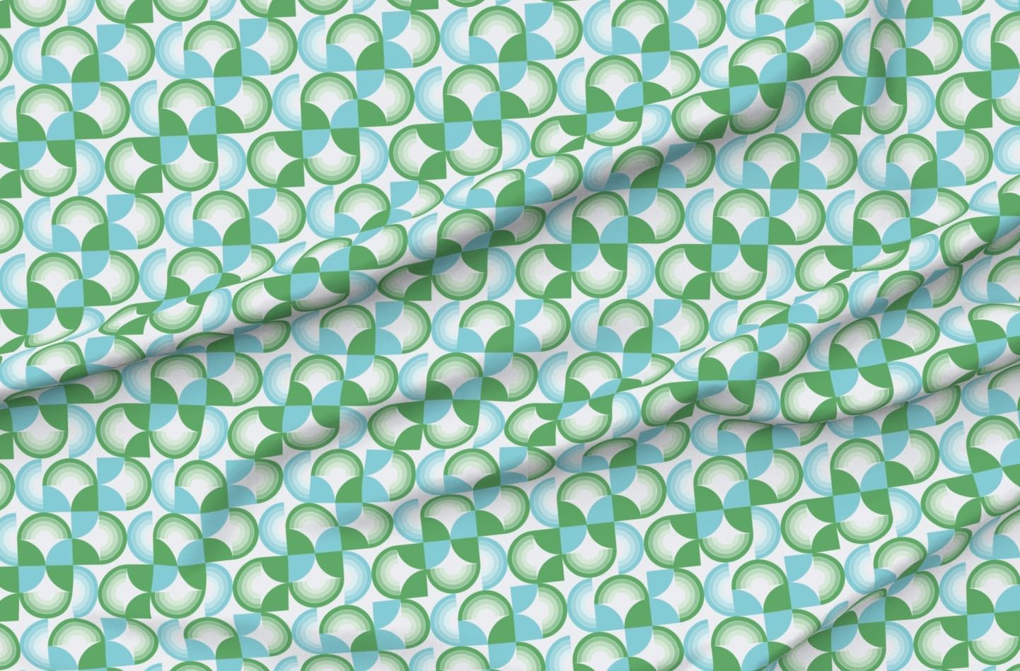 Spoonflower Fabric - Abstract Geometric Circles Bauhaus Rainbow Half Circle Blue Green Printed on Petal Cotton Fabric Fat Quarter - Sewing Quilting Apparel Crafts Decor