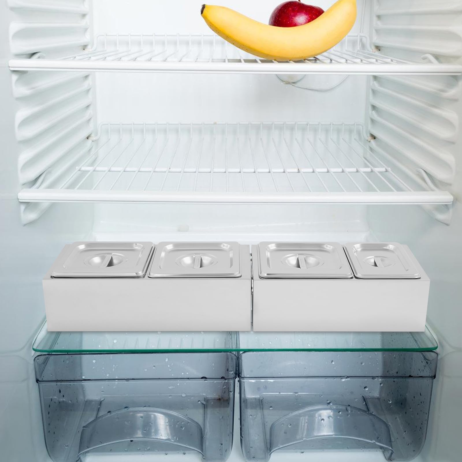 Contenitore per spezie in acciaio inox, da cucina, per spezie, da cucina, con 4 scomparti e 2 supporti per cucina, ristorante, buffet