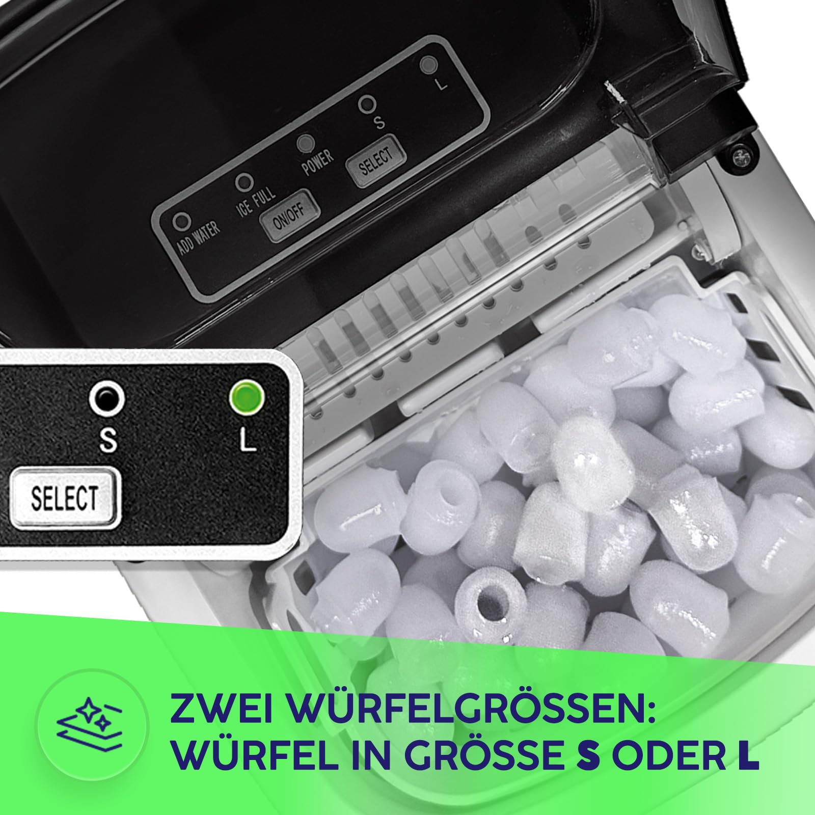 MPM Eiswürfelmaschine, 12 kg/24 h, 2 Größen, Selbstreinigung MKD-105