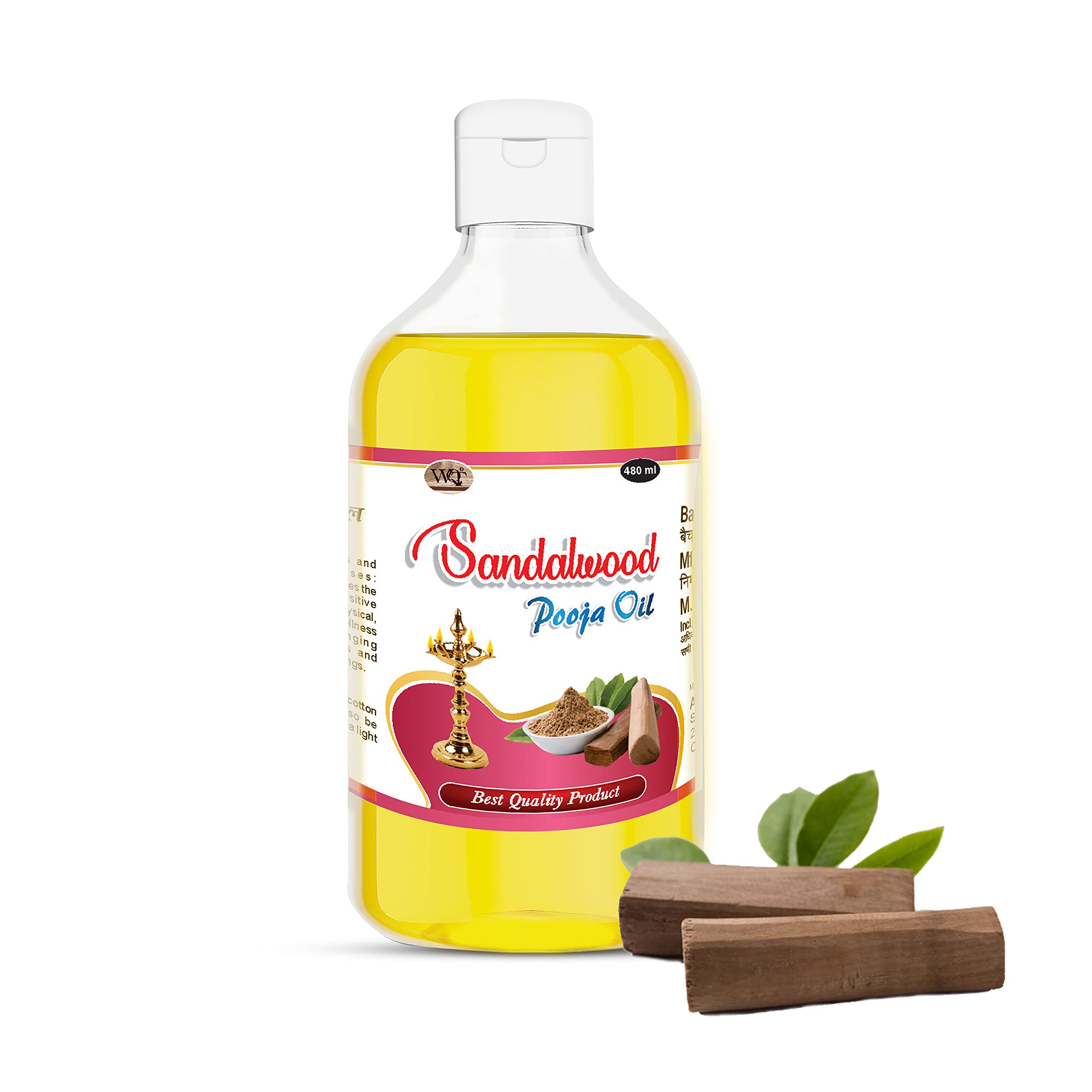 WQT - Sandalwood Pooja oil for Diya and Religious Ceremonies - 480 ML (Pack of 1)