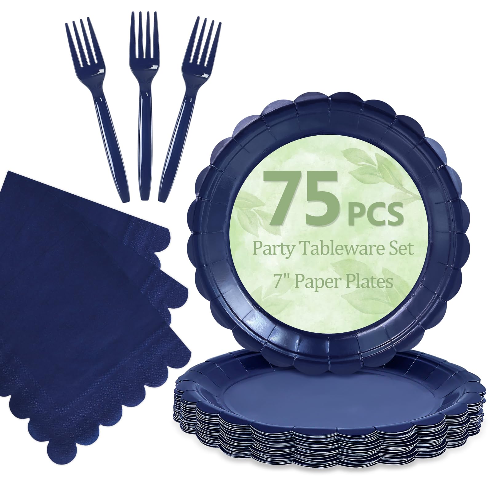 Mulbozy 75Pcs Navy Blue Paper Plates and Napkins Disposable for Party,25-7"
