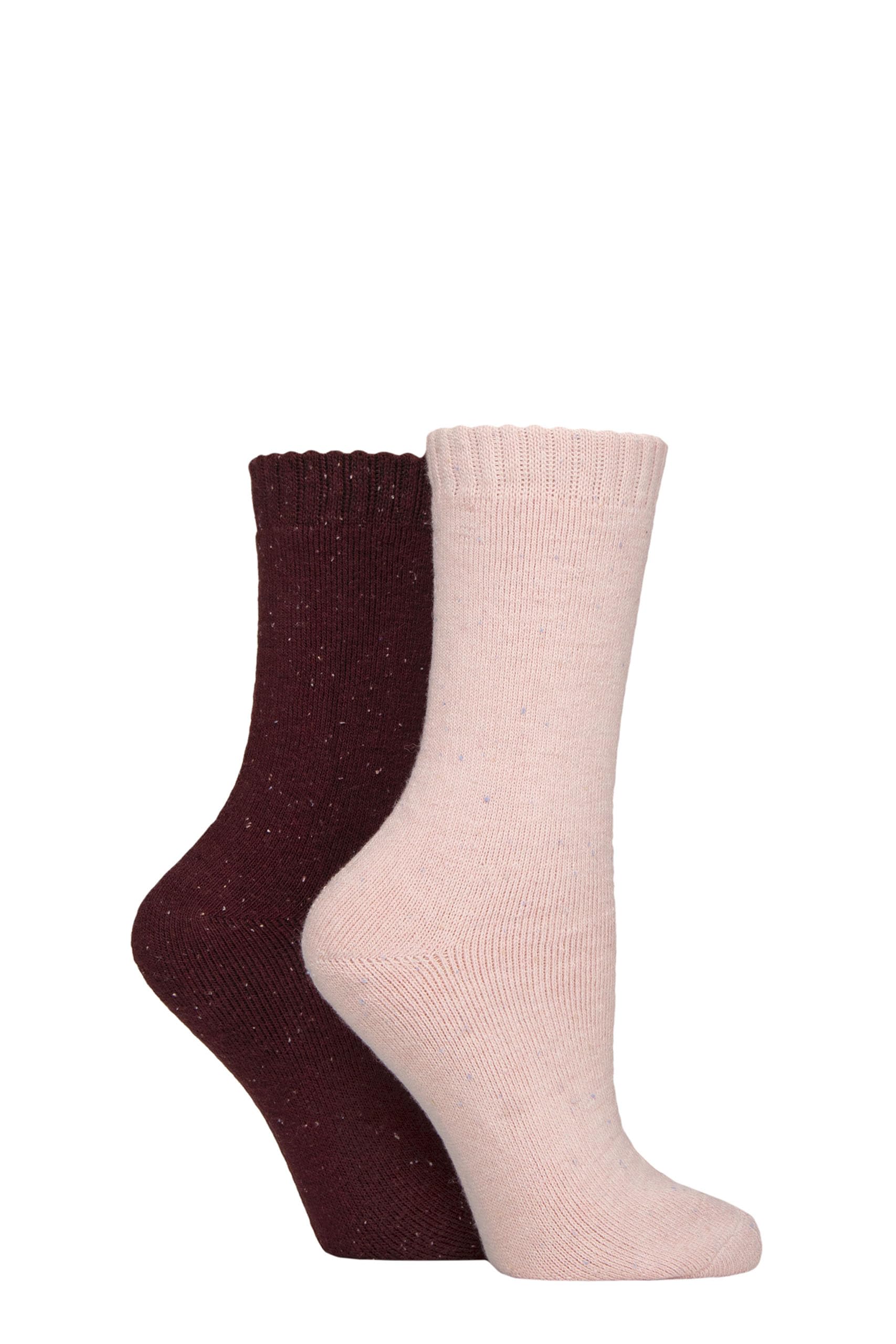 Glenmuir Women's Thermal Boot Socks - Fully Cushioned, Plain, Walking, Hiking, Trekking, Outdoor, Warm 2 Pair Multipack Size 4-8 Pink/Wine