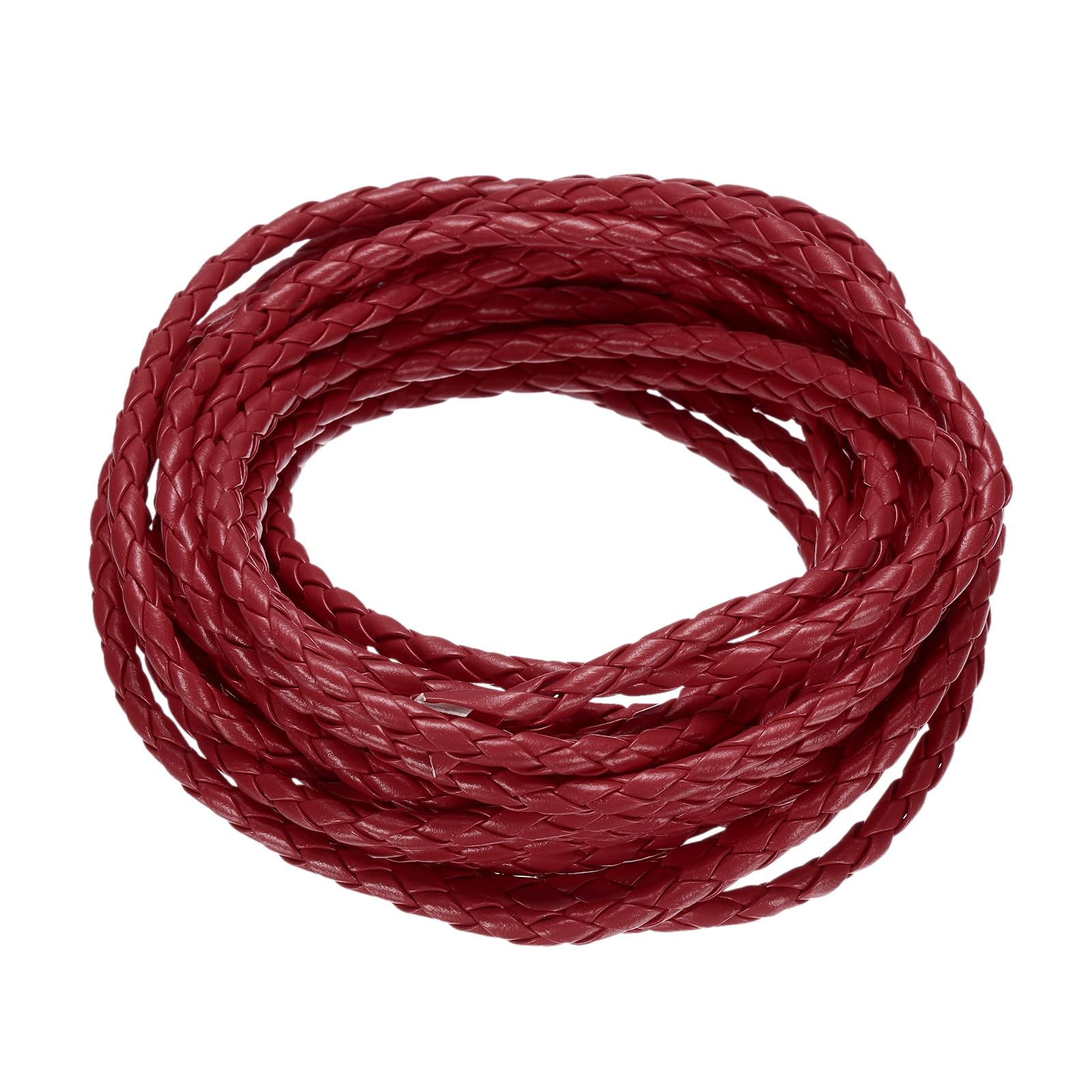 M METERXITY Round Braided Leather Cord, 5 Yards 4mm Four-Strand Faux Beading String Rope Bolo Tie 5 Meters Long for Jewelry Making/DIY Crafts, String Macrame Bracelet Thread [Dark Red]