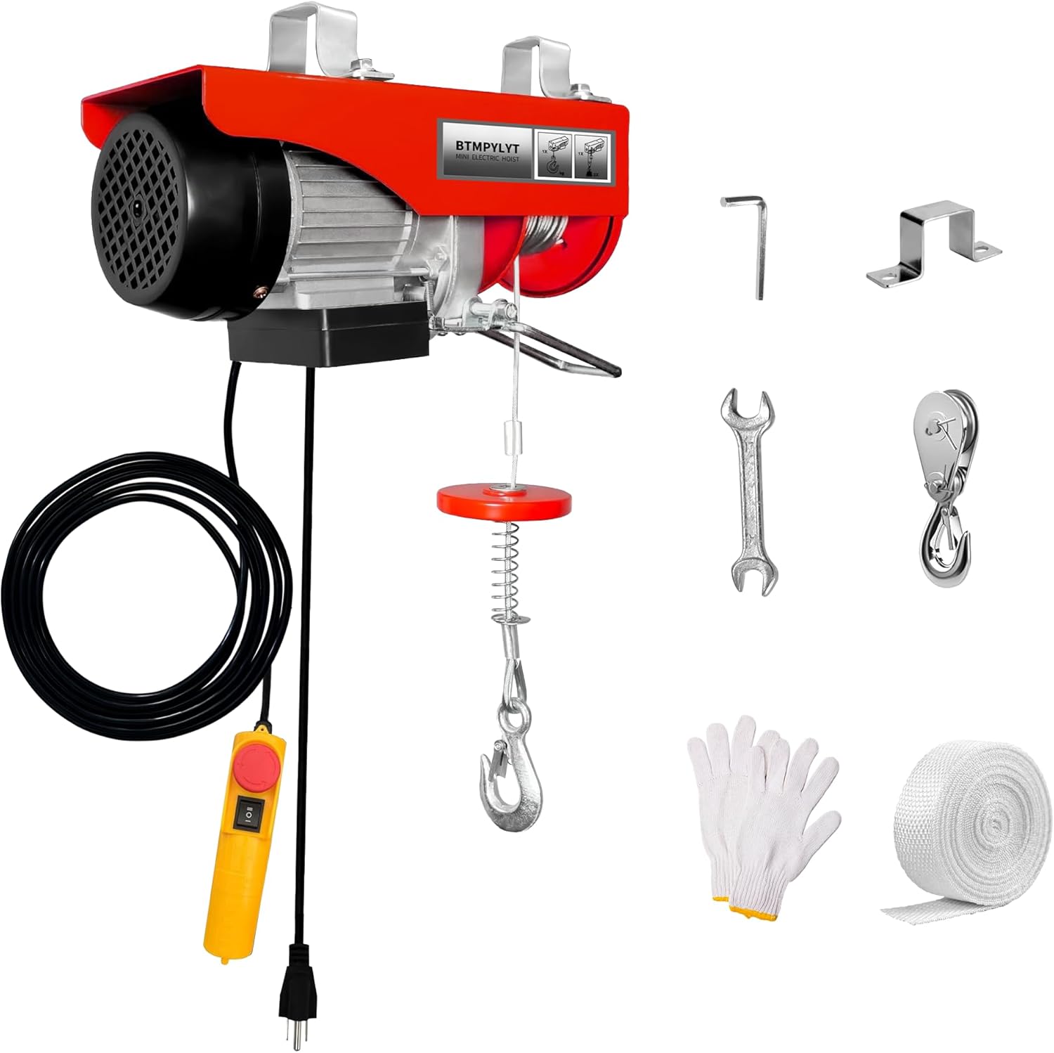 110V Electric Hoist Winch 880 LBS Double Hook Lifting Capacity,14.7ft Wired Remote, 39ft Lifting Height, 6.6ft Power Cord, for Industrial, Workshop, Garage