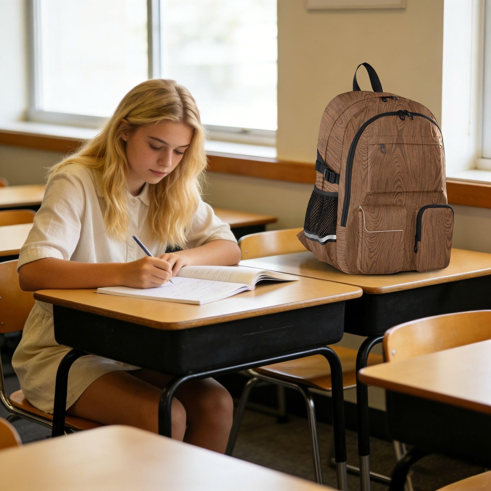 Sac à dos de voyage pour homme - Grain de bois marron - Vintage - Pour le travail, l'école, l'école - 44,5 cm - Sac à dos léger et décontracté