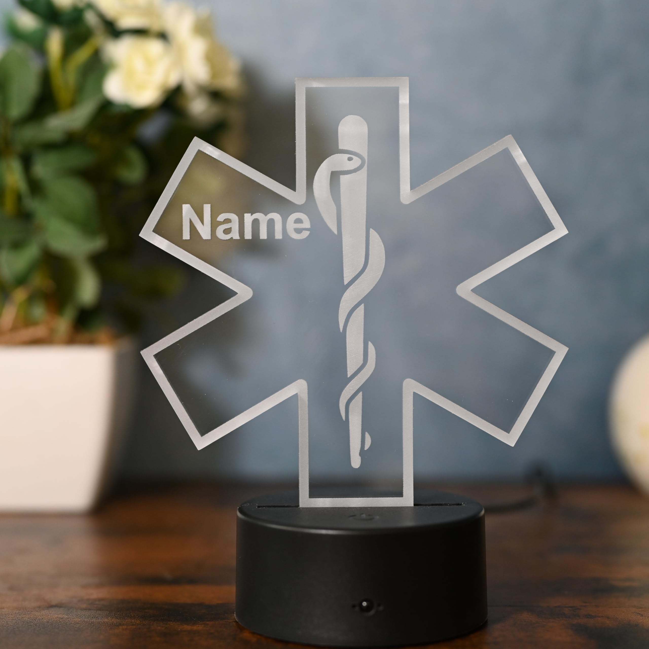 Personalisierbare LED Lampe mit Äskulapstab Symbol – Geschenk für Ärzte, Ärztinnen, Krankenschwestern & Arzthelfer – Mediziner Nachtlicht & Deko