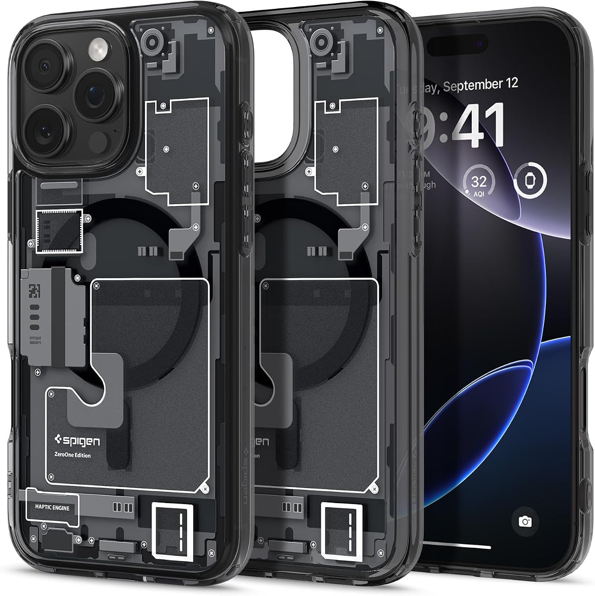 Spigen Ultra Hybrid MagFit Funda de impresión digital directa para iPhone 16 Pro Max [Diseño personalizado][Compatible con Magsafe] - Zero One Black