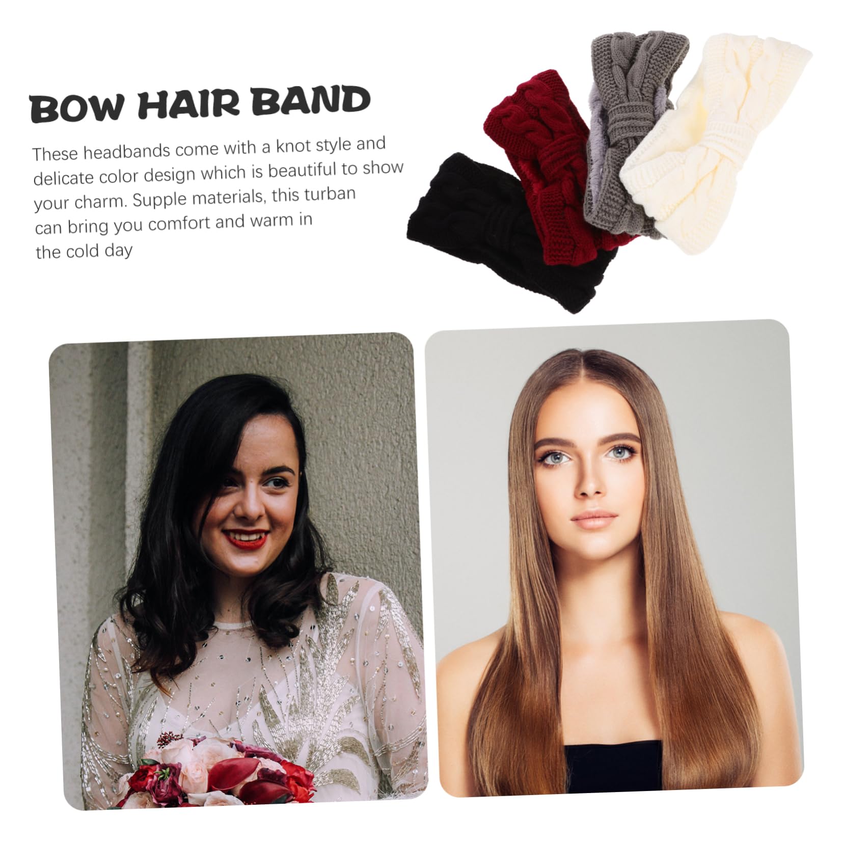 DOITOOL 4pezzi Fascia per Capelli da Donna Tessuta Maglia Fascia per Capelli Fiocco Calda e Spessa per Sci e Snowboard