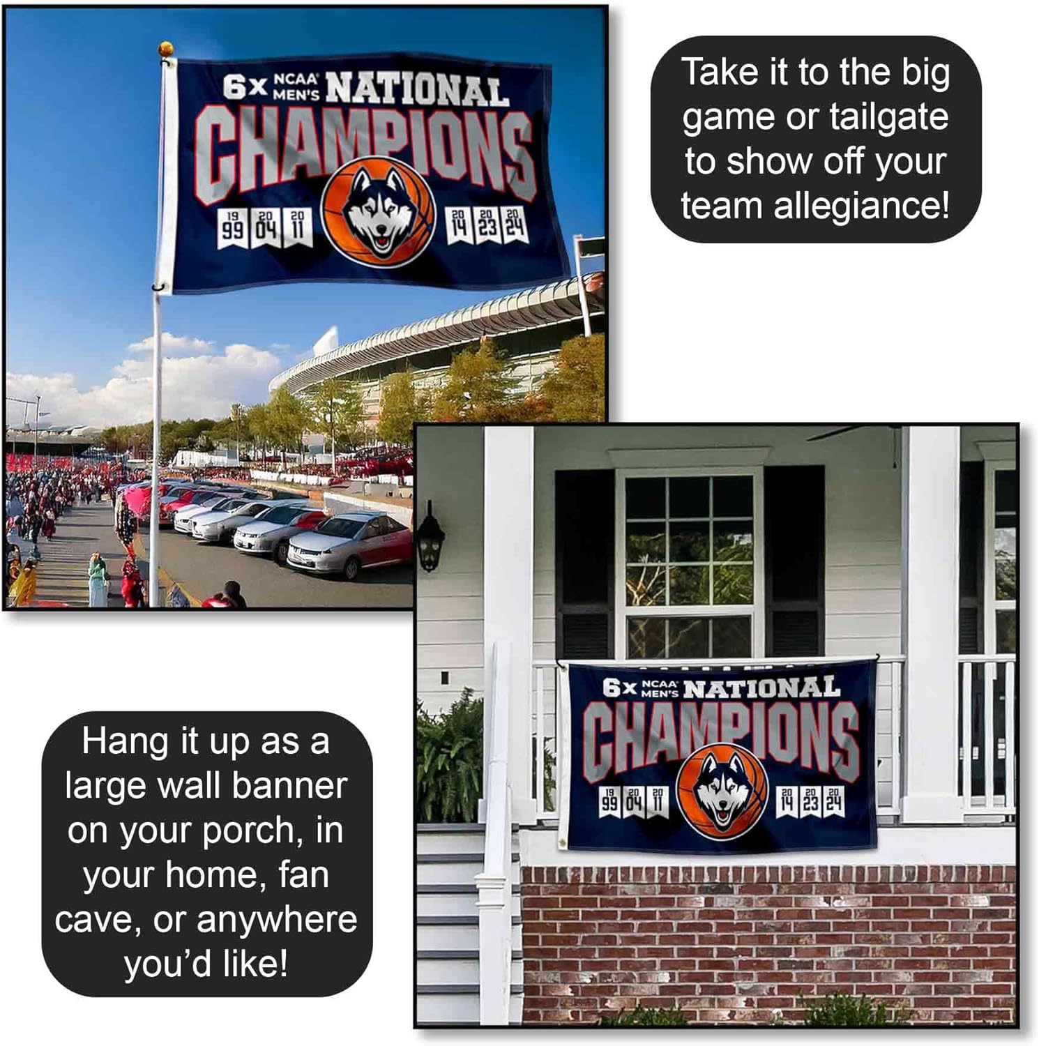 College Flags & Banners Co. Connecticut Huskies 6X Time Basketball National Champions Banner Flag