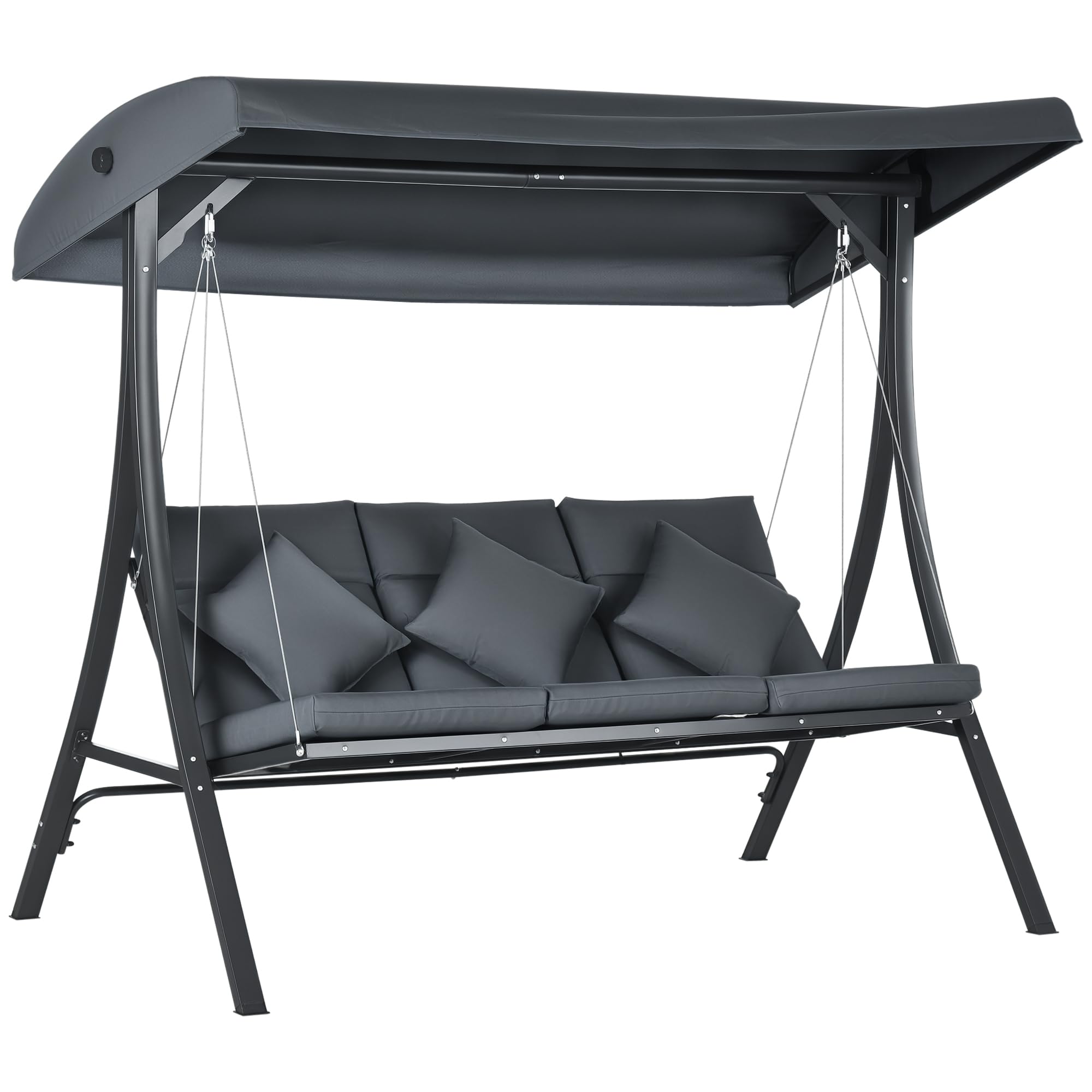 Outsunny Balancelle de Jardin 3 Places Grand Confort Inclinaison Toit réglable Matelas fourni Acier Polyester dim. 202L x 115l x 168H cm Gris foncé
