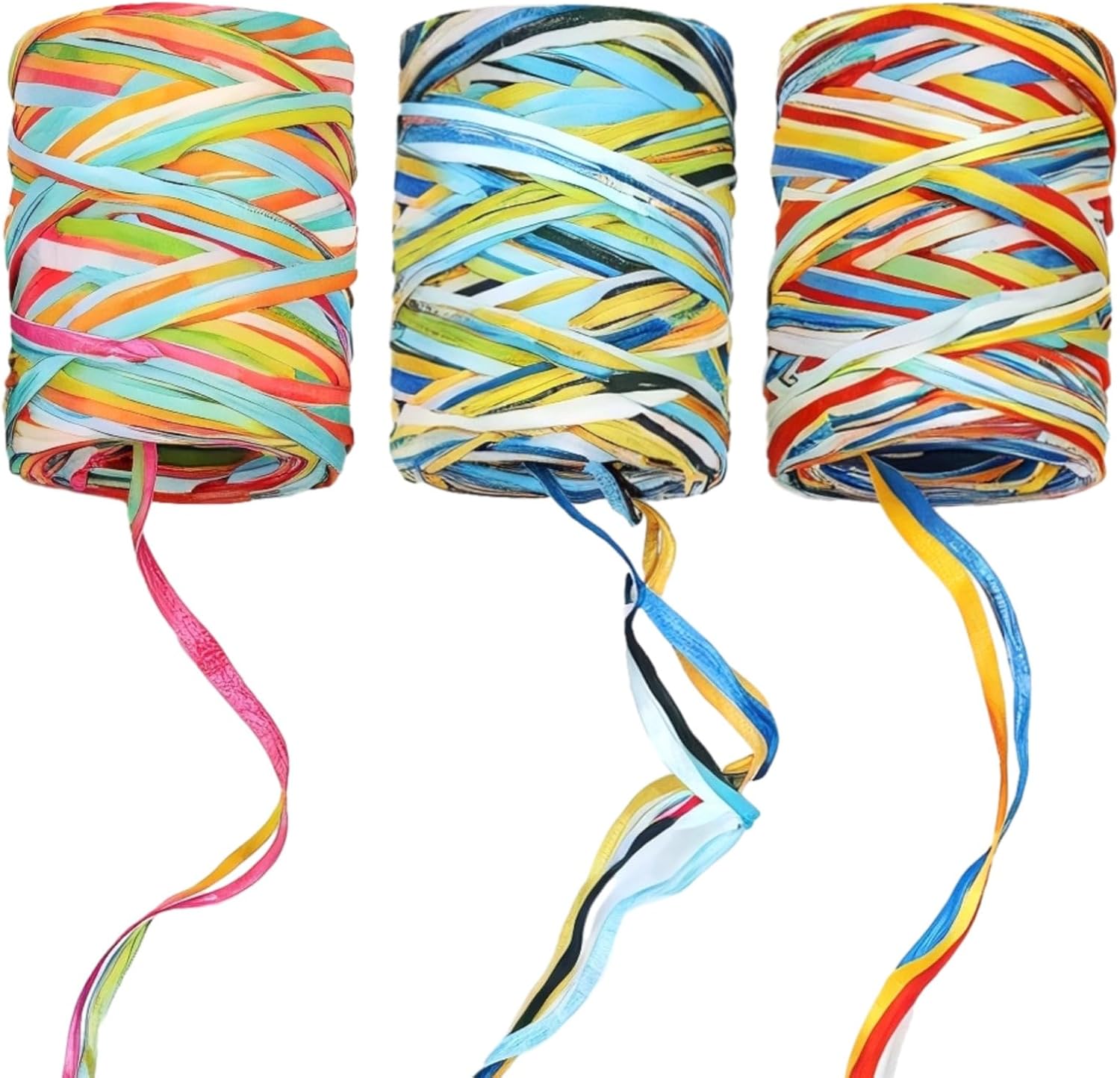 3 Rolls Colored Paper String Raffia Ribbon, Rainbow Gift Wrapping String, Colorful Paper Twine for Gift Packaging, Raffia Wrapping Ribbons Twine for Party Decor DIY Craft Decoration