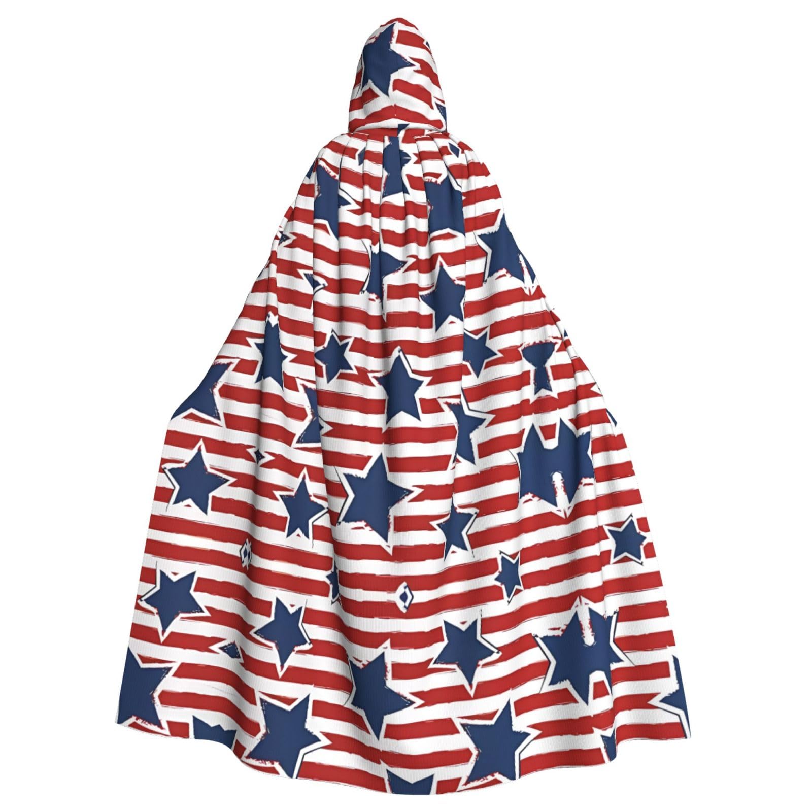 Capa con capucha de estrellas rojas y blancas impresas para disfraz de Halloween 8