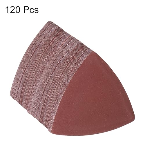 Vista 63 de HARFINGTON 120 piezas de lija triangulares de gancho y bucle, 120 granos, almohadillas de lijado de óxido de aluminio de 3-1/8 pulgadas, papel