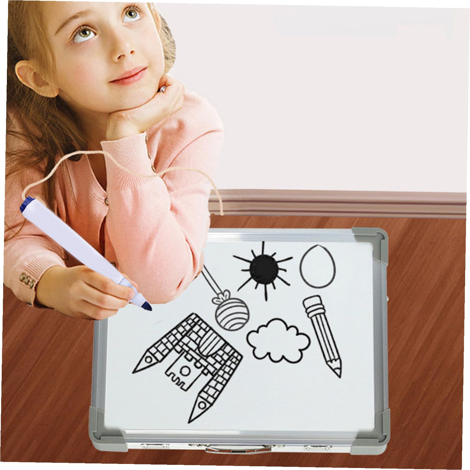 Lavagna Magnetica Bianca Bifacciale Cancellabile da Tavolo Portatile Pieghevole in Lega di Alluminio e Abs per Casa e Scuola