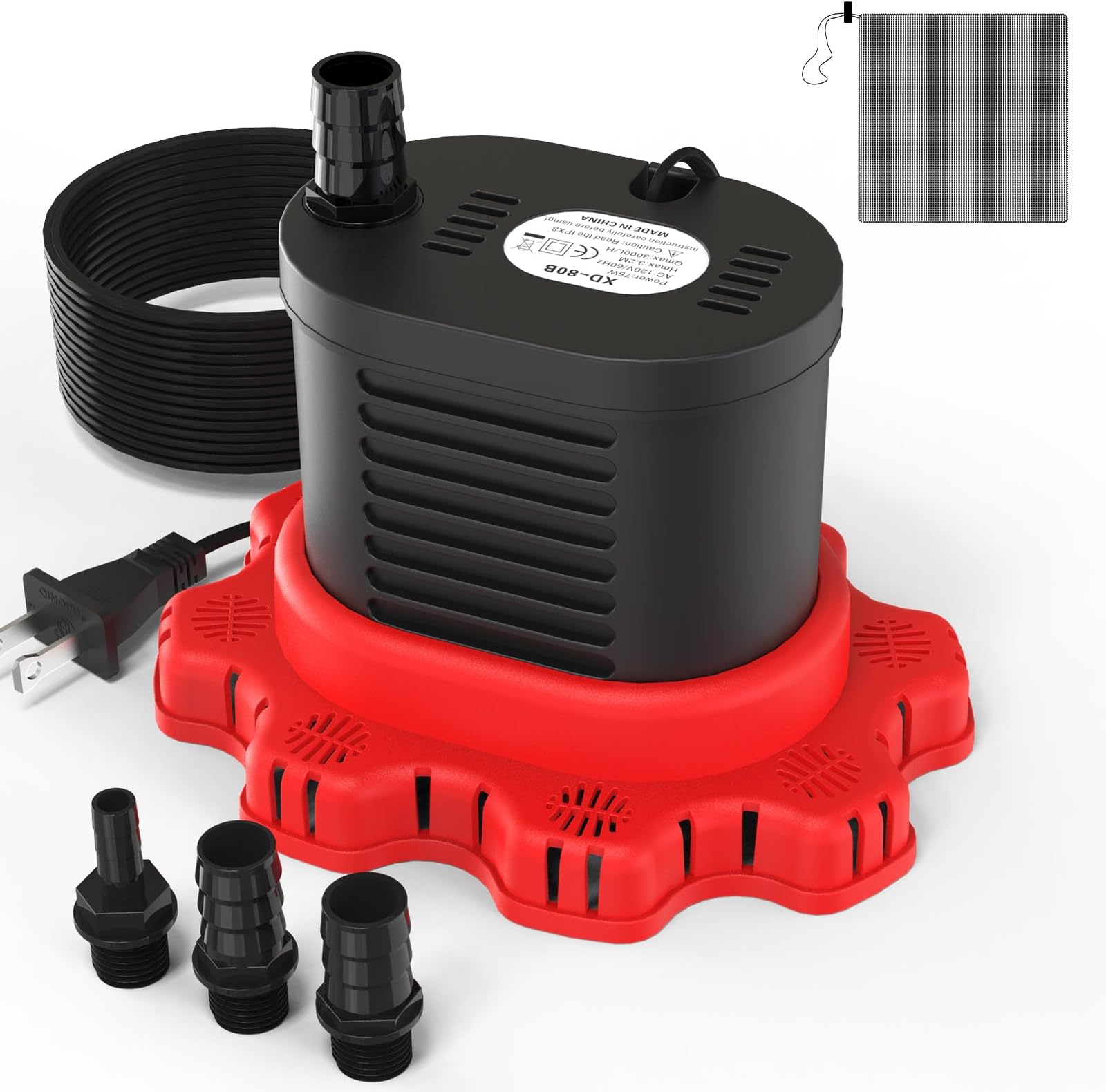 AgiiMan Pool Cover Pump Above Ground - 850 GPH Submersible Water Pump for Pool Draining, Portable Small Sump Pumps with 16' Drainage Hose and 25' Power Cord, 3 Adapters, Black