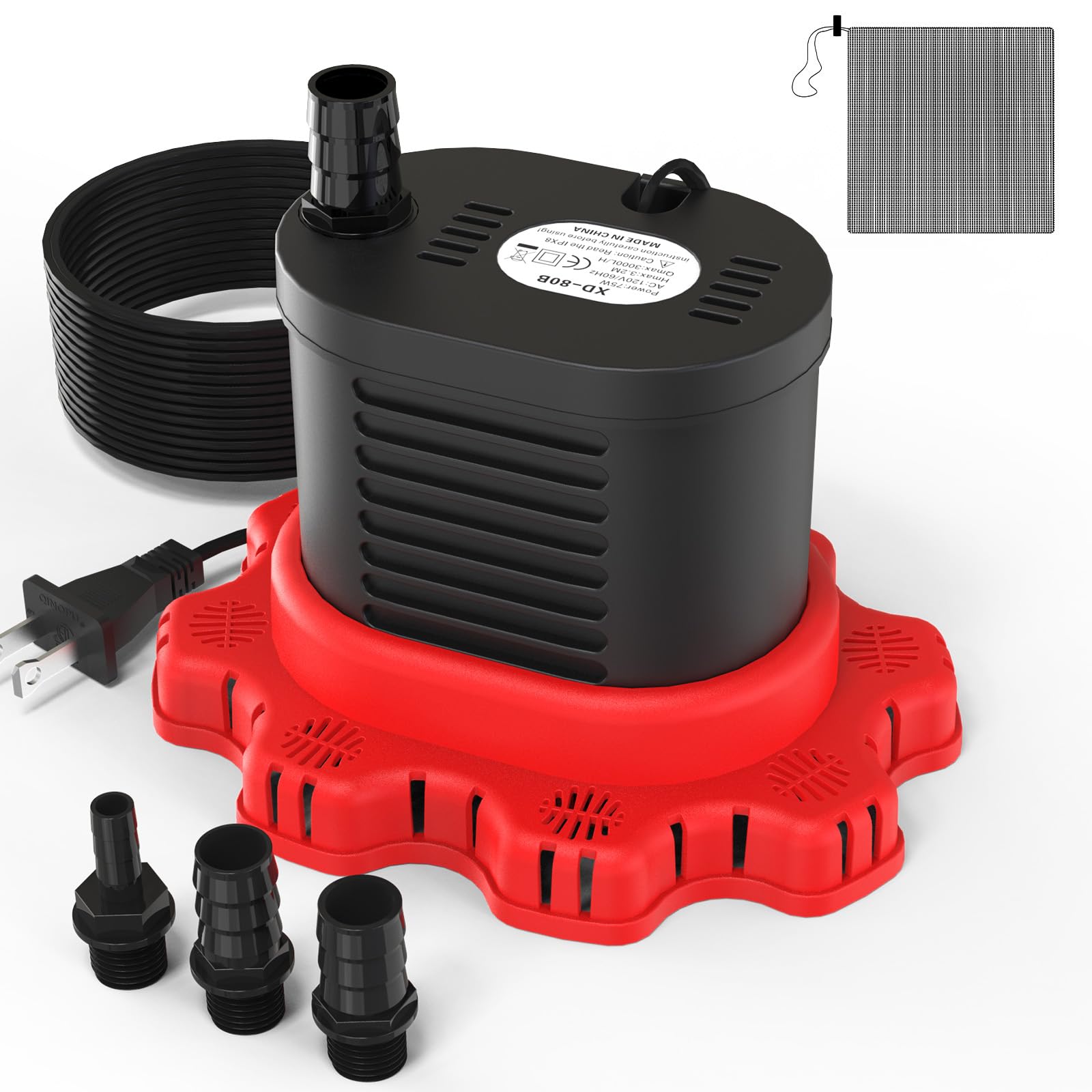 AgiiMan Pool Cover Pump Above Ground - 850 GPH Submersible Water Pump for Pool Draining, Portable Small Sump Pumps with 16' Drainage Hose and 25' Power Cord, 3 Adapters, Black