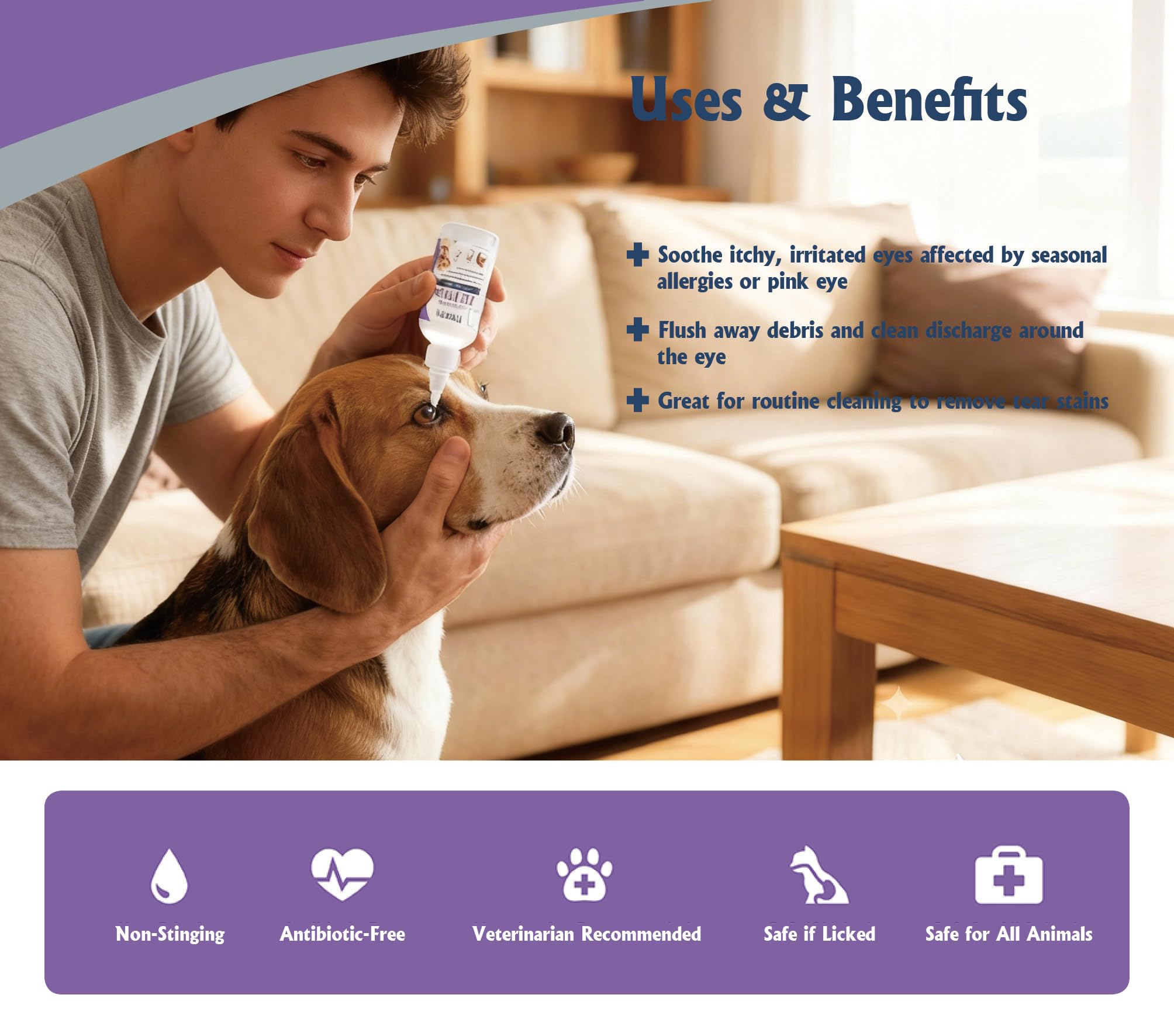 Dog and Cat Eye Wash | Tear Stain Remover Drops for Pets | Gentle Eye Cleaning Solution for Daily Grooming, 50ml - 4