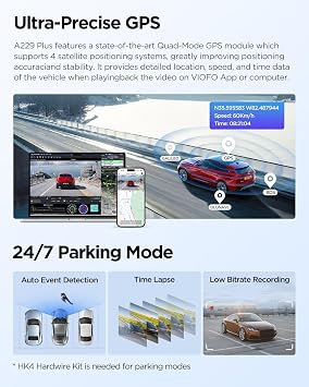 Viofo A229 Plus 2 Camera Front+Rear 2K+2K HDR Sony Starvis 2 Sensor Wi-Fi Car Camera with GPS