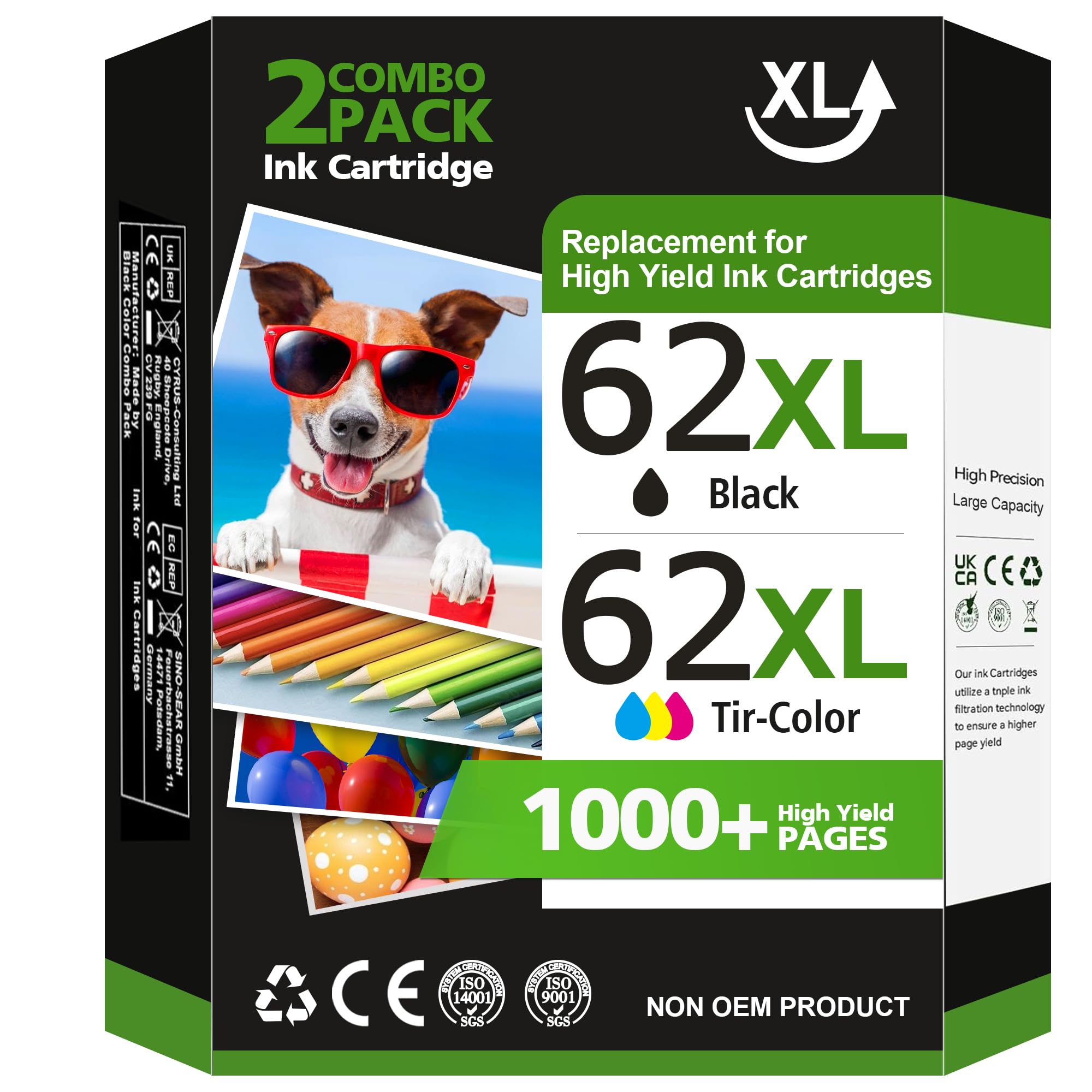 LIFOR 62 XL 62XL Ink Cartridges Black and Colour Multipack Replacement for HP 62 Ink Cartridges Twin Pack for HP Envy 5540 5541 5544 5546 5644 5541 5640 5646 5542 OfficeJet 200 250 5740 5742 (2-Pack)
