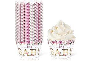 Whaline Baby Shower Cupcake Liners: Pastel Floral Adorned with Gold Foil