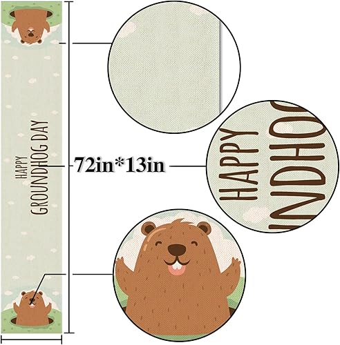 Miniatura 3 de Nepnuser Camino de mesa Happy Groundhog Day Welcome Spring Sign Decoración de temporada para el hogar cocina comedor 72 pulgadas