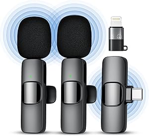 Wireless Lavalier Microphone for iPhone/Android/PC, 10 Hours Battery, Noise Cancelling, Plug & Play Pin Microphone for YouTube, Vlogging, Podcast, Interviews