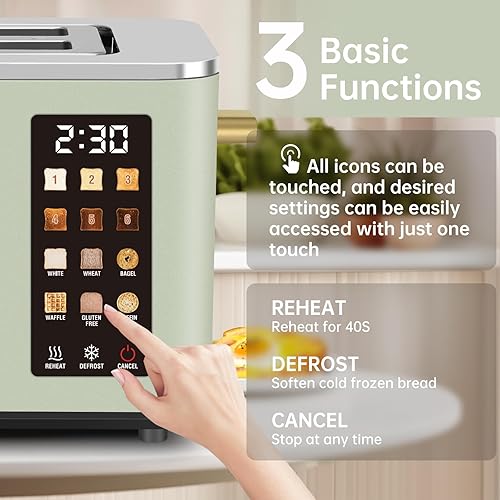 Miniatura 2 de SEEDEEM Tostadora de 2 rebanadas, pantalla de control táctil, tostadora inteligente de acero inoxidable, 6 ajustes de sombra, selección de 6 panes,