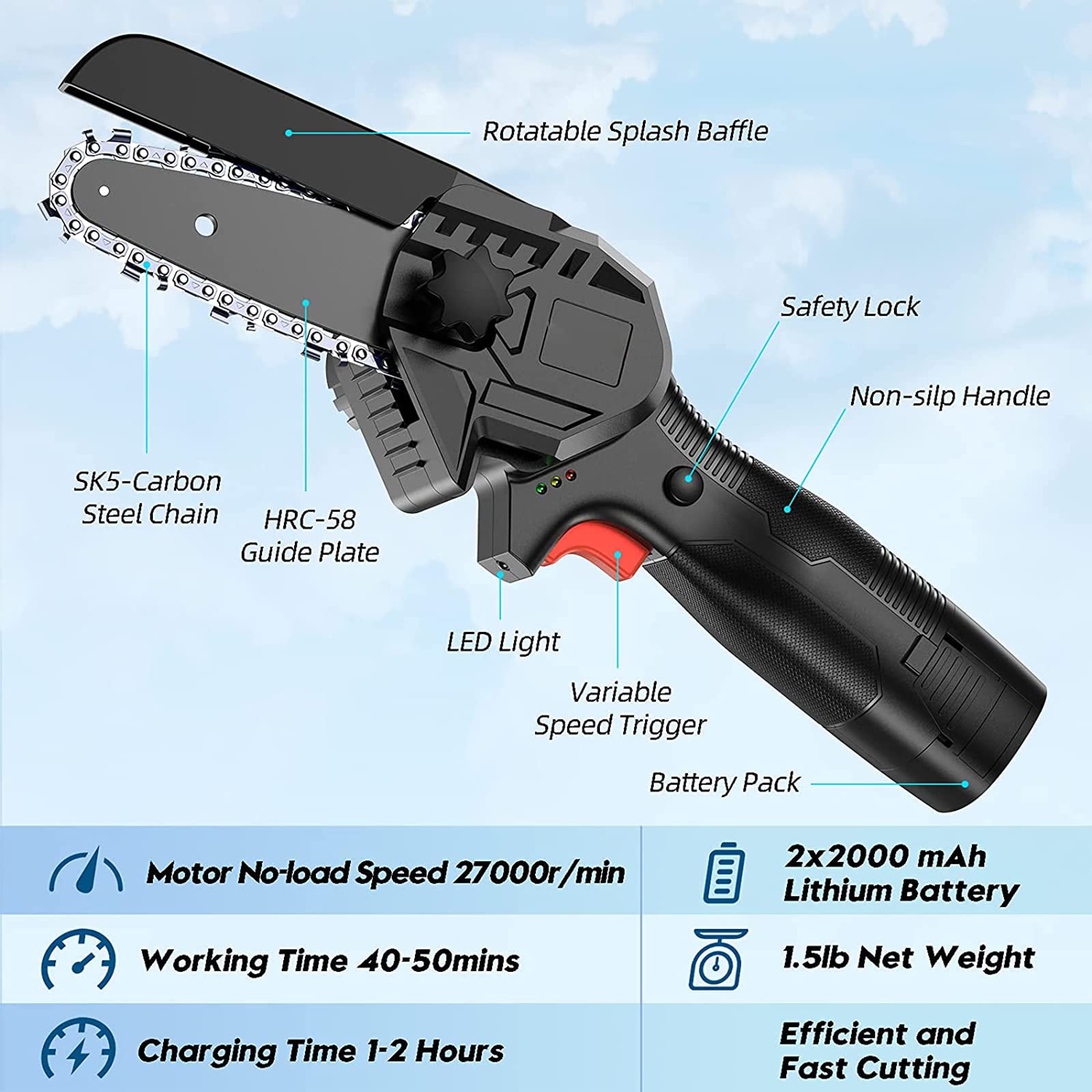 Mini Chainsaw Cordless, 4-calowa przenośna elektryczna piła łańcuchowa Zasilana z baterii jednoręczna ręczna piła łańcuchowa do ogrodnictwa, cięcie drewna gałęzi drzewa
