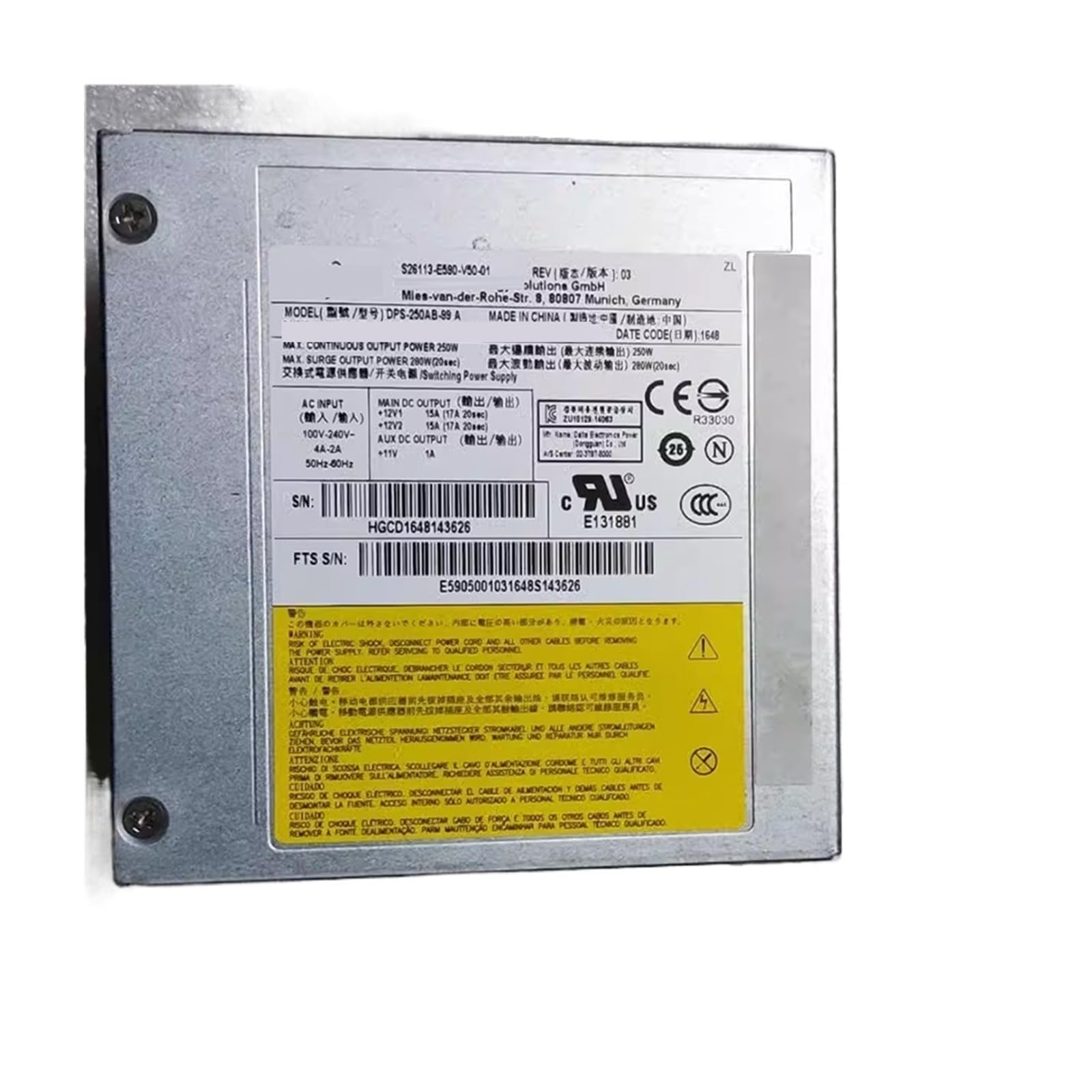 CXFCIHFT S26113-E590-V50-01 DPS-250AB-99A 250W power supply